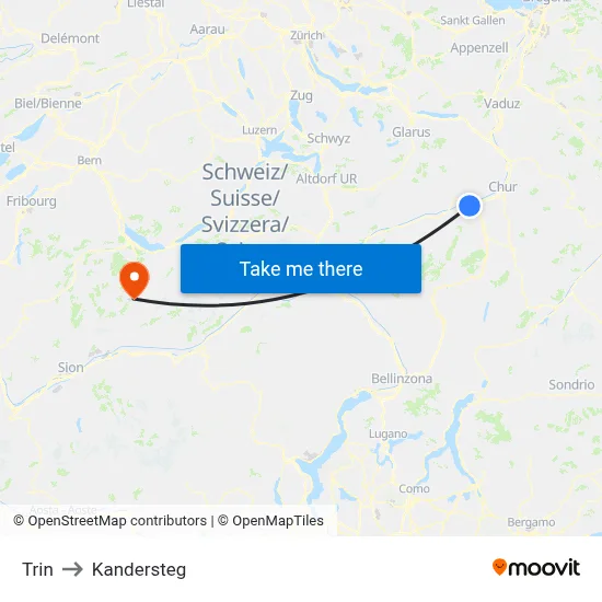Trin to Kandersteg map