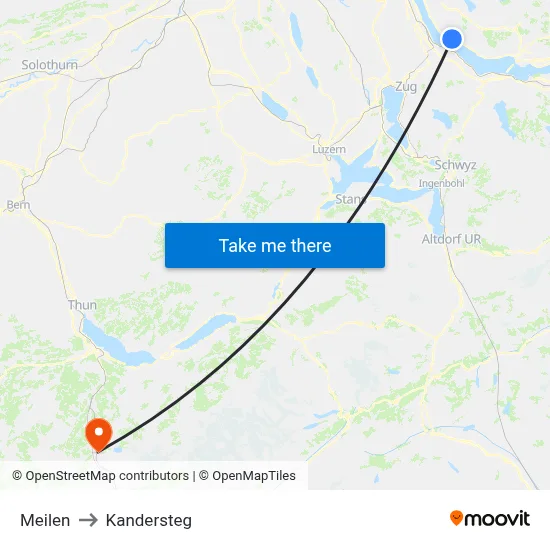 Meilen to Kandersteg map