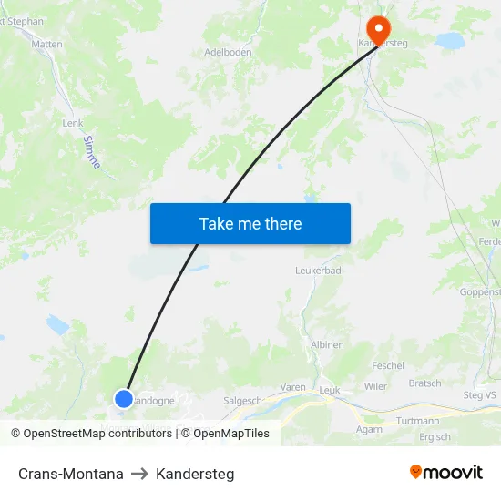 Crans-Montana to Kandersteg map