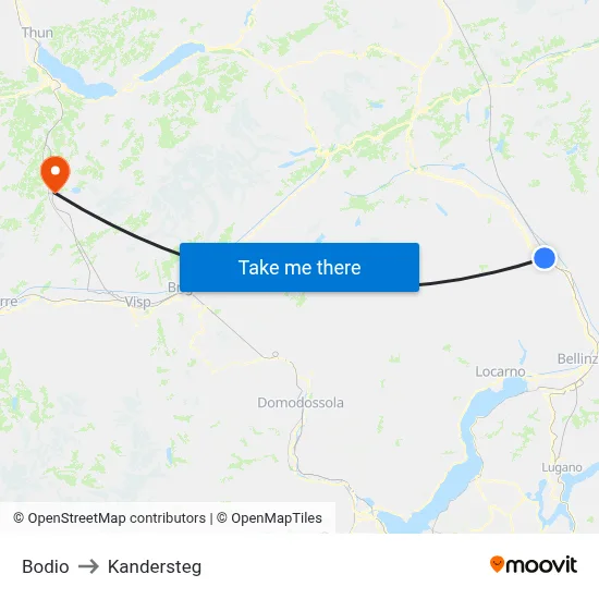 Bodio to Kandersteg map