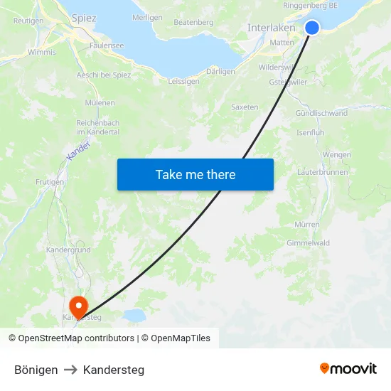 Bönigen to Kandersteg map