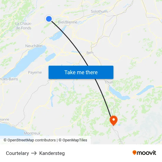 Courtelary to Kandersteg map