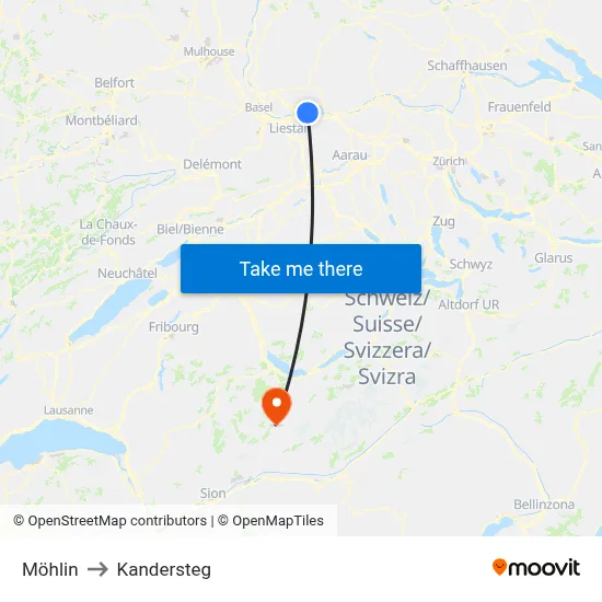 Möhlin to Kandersteg map