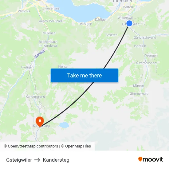 Gsteigwiler to Kandersteg map