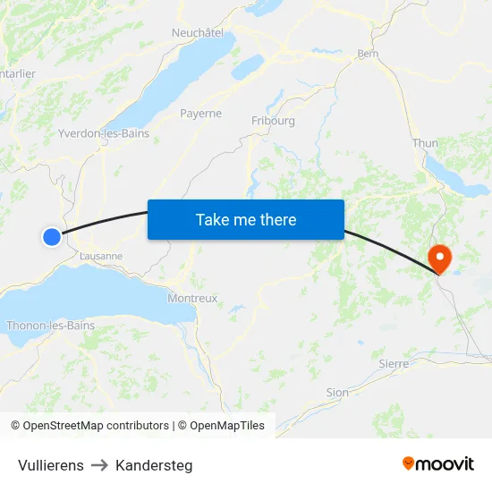 Vullierens to Kandersteg map