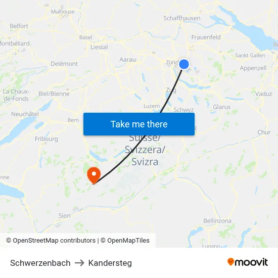 Schwerzenbach to Kandersteg map