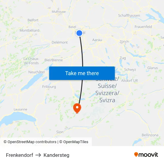 Frenkendorf to Kandersteg map