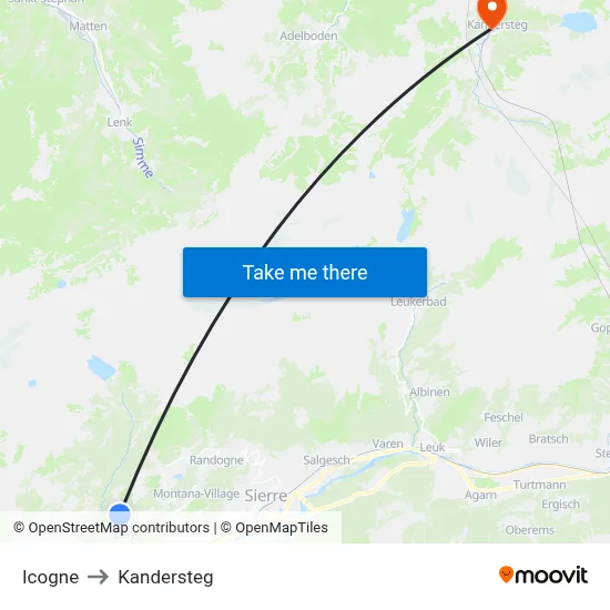 Icogne to Kandersteg map