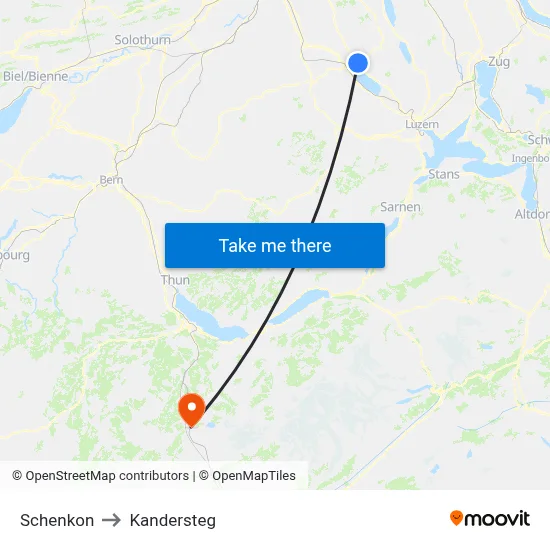 Schenkon to Kandersteg map
