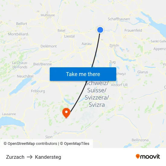 Zurzach to Kandersteg map