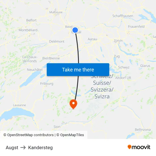 Augst to Kandersteg map