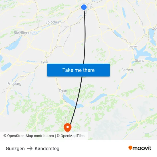 Gunzgen to Kandersteg map