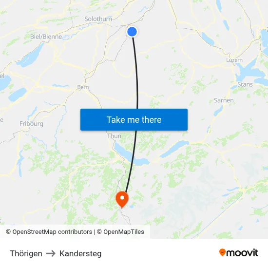 Thörigen to Kandersteg map