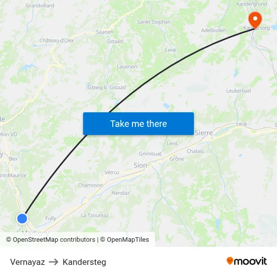Vernayaz to Kandersteg map