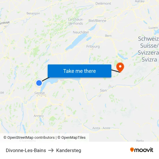 Divonne-Les-Bains to Kandersteg map