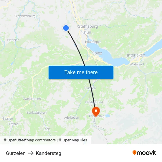 Gurzelen to Kandersteg map