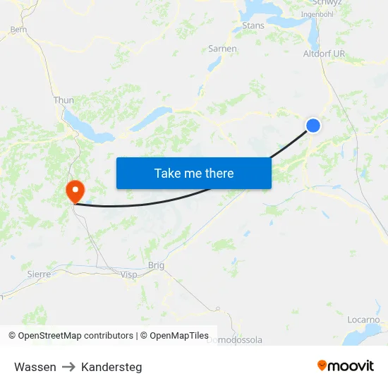 Wassen to Kandersteg map