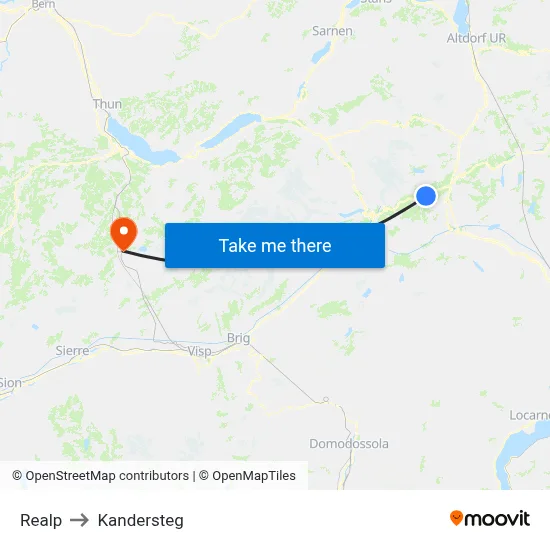 Realp to Kandersteg map