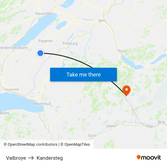 Valbroye to Kandersteg map