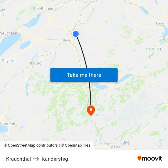 Krauchthal to Kandersteg map