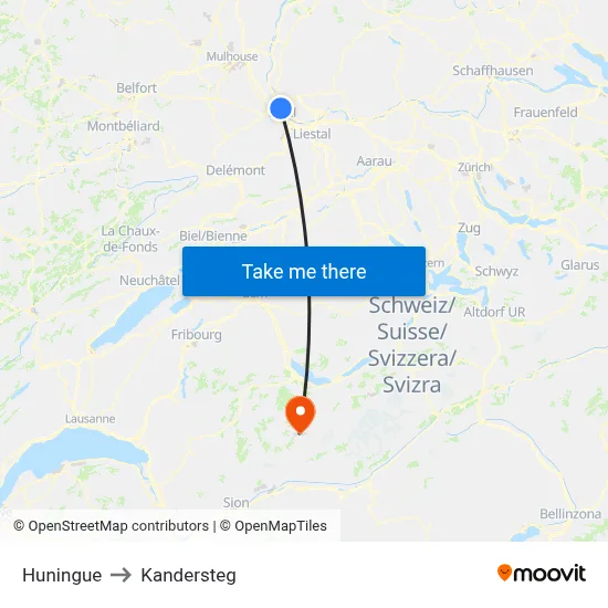 Huningue to Kandersteg map