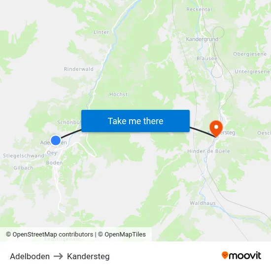 Adelboden to Kandersteg map