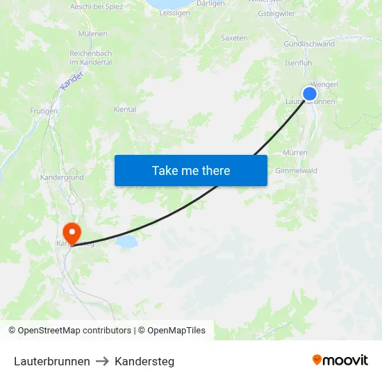 Lauterbrunnen to Kandersteg map
