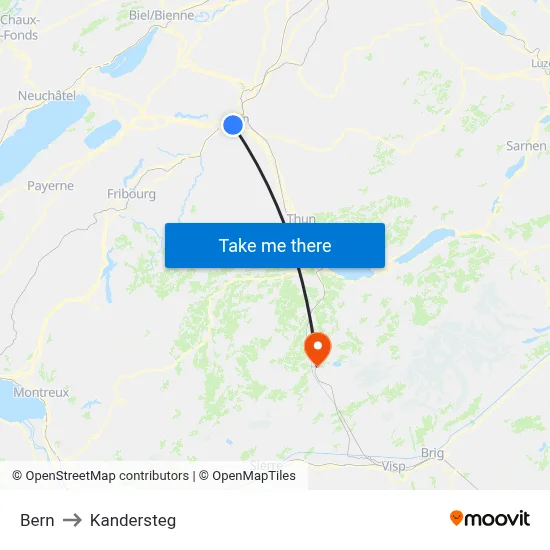 Bern to Kandersteg map