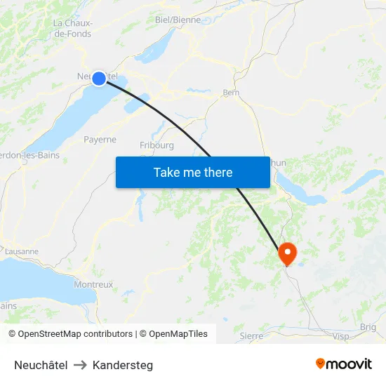 Neuchâtel to Kandersteg map