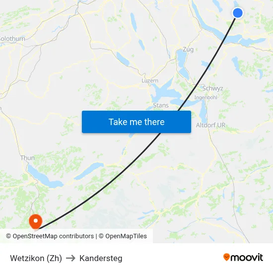Wetzikon (Zh) to Kandersteg map