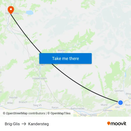 Brig-Glis to Kandersteg map