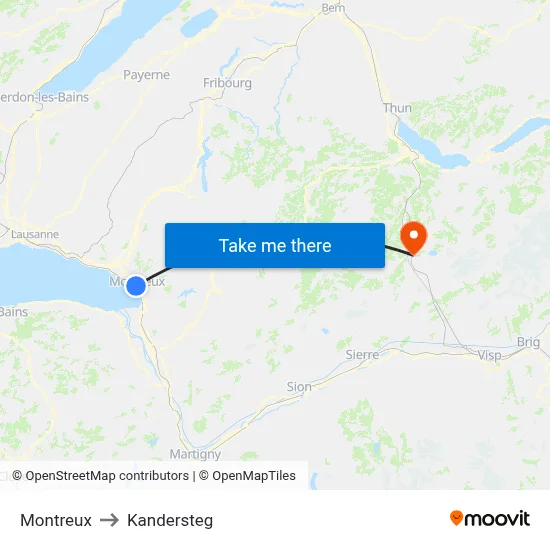 Montreux to Kandersteg map