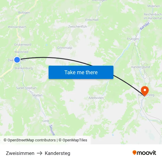 Zweisimmen to Kandersteg map