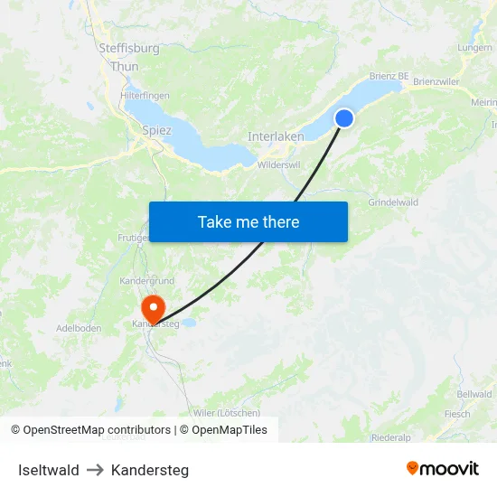 Iseltwald to Kandersteg map