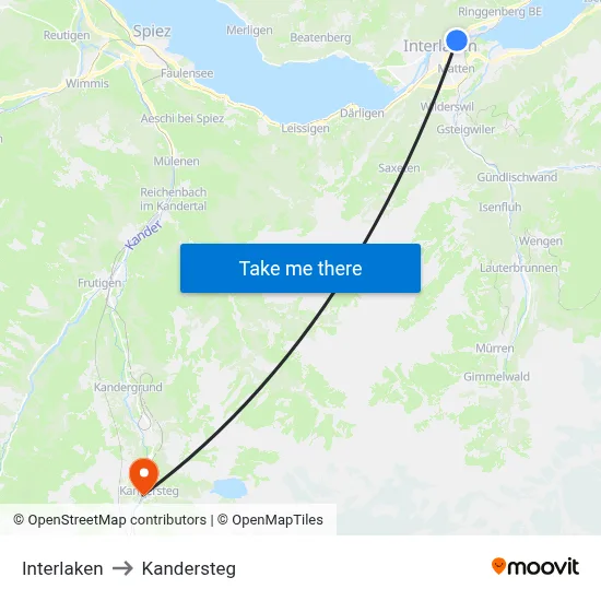 Interlaken to Kandersteg map