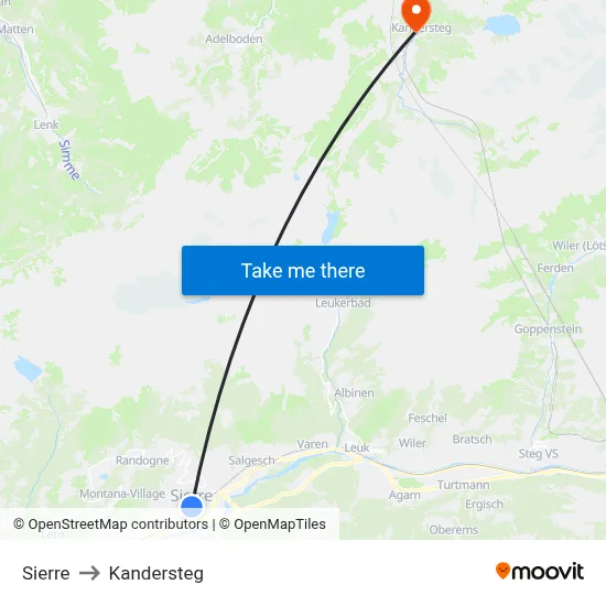 Sierre to Kandersteg map