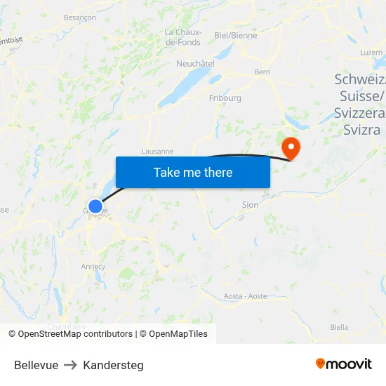 Bellevue to Kandersteg map