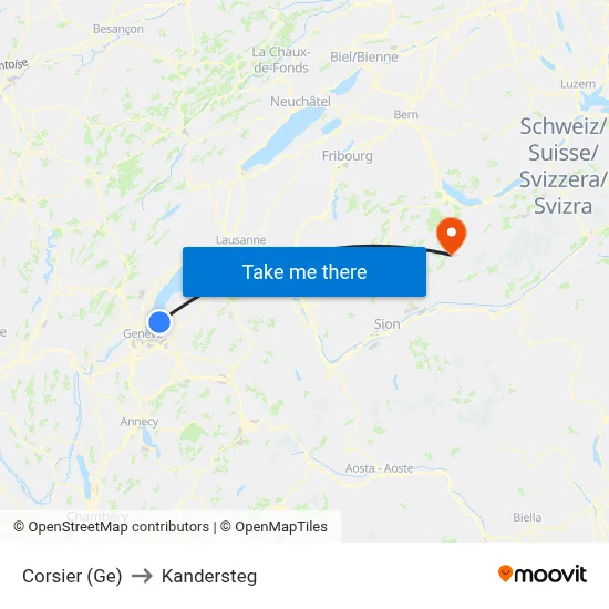 Corsier (Ge) to Kandersteg map