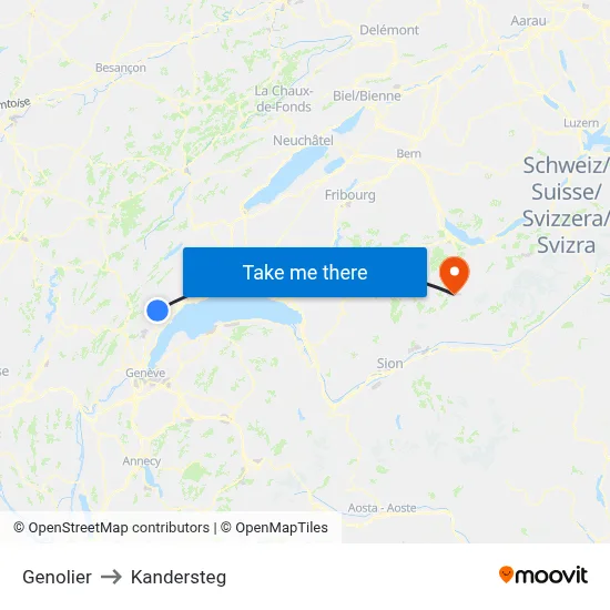 Genolier to Kandersteg map