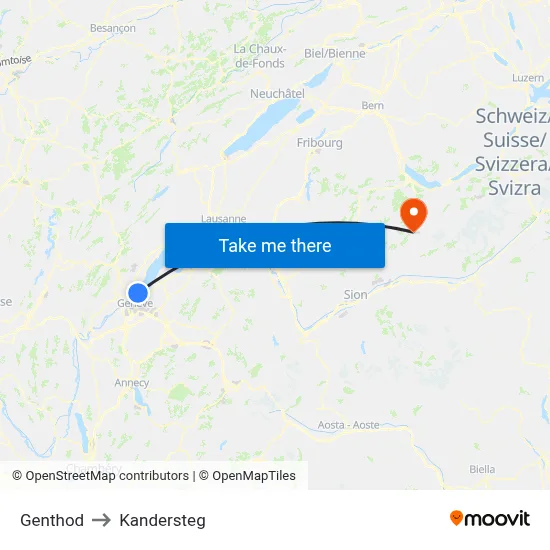 Genthod to Kandersteg map