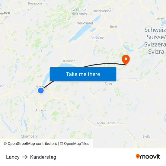 Lancy to Kandersteg map