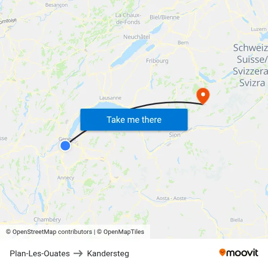Plan-Les-Ouates to Kandersteg map