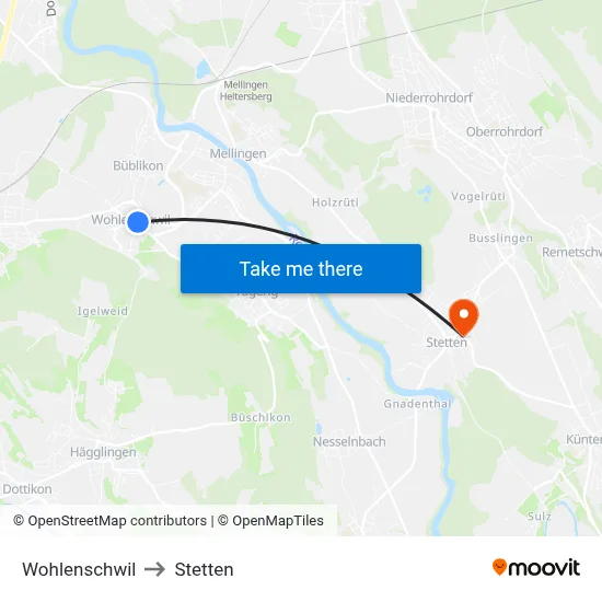 Wohlenschwil to Stetten map