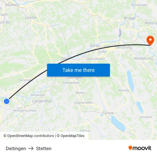 Deitingen to Stetten map
