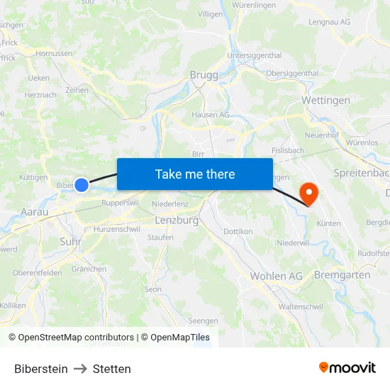 Biberstein to Stetten map