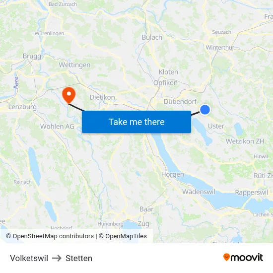 Volketswil to Stetten map