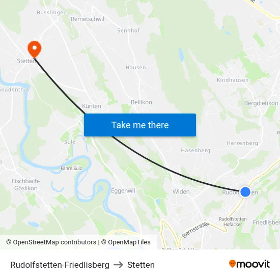 Rudolfstetten-Friedlisberg to Stetten map