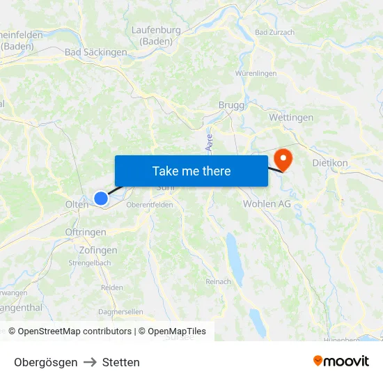 Obergösgen to Stetten map