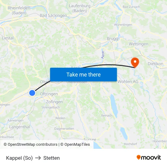Kappel (So) to Stetten map