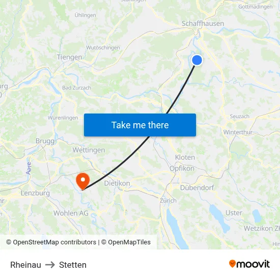 Rheinau to Stetten map